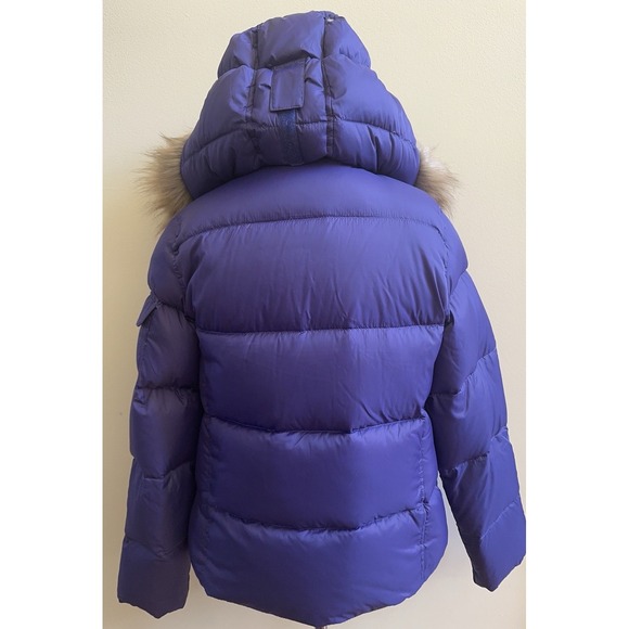 LL Bean Jacket Womens Small Goose Down Parka Puffer Faux Fur Hooded Purple - Picture 3 of 8